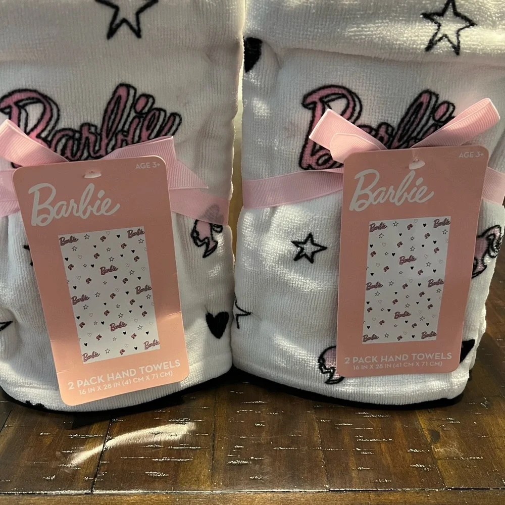 Barbie White & Pink Logo Hand Towels Set of 4